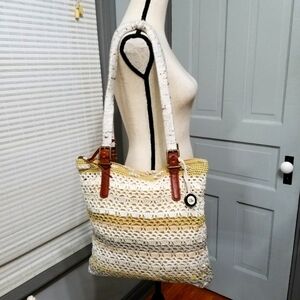 The Sak Crochet Large Shoulder Bag With Wrapped Faux Leather Straps
